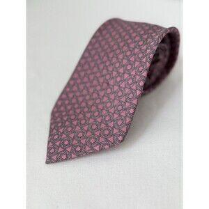 Hermes VTG Men’s 100% Silk Pink Grey Interlocking Rings Print Luxury Designer